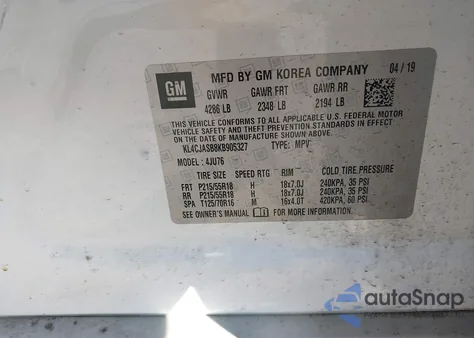 2019 Buick Encore Fwd Preferred z USA, uszkodzony, nr VIN KL4CJASB8KB905327